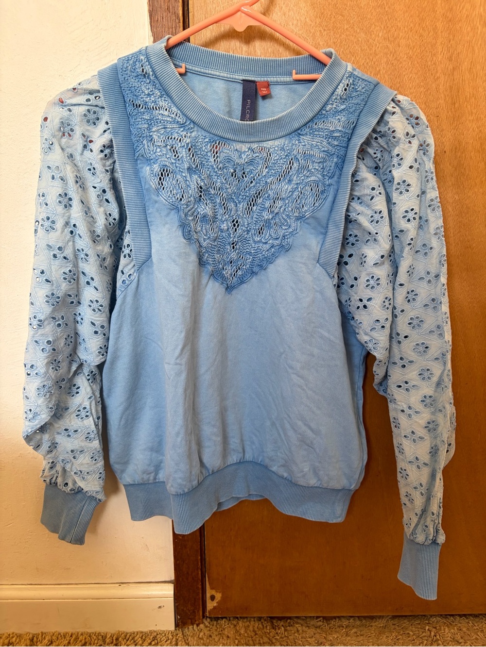 Pilcro/Anthropologie Light Blue Women's Eyelet Detail Pullover Top